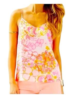 LILLY PULITZER Zoe Floral Tank Top, 100% Silk, Size S.